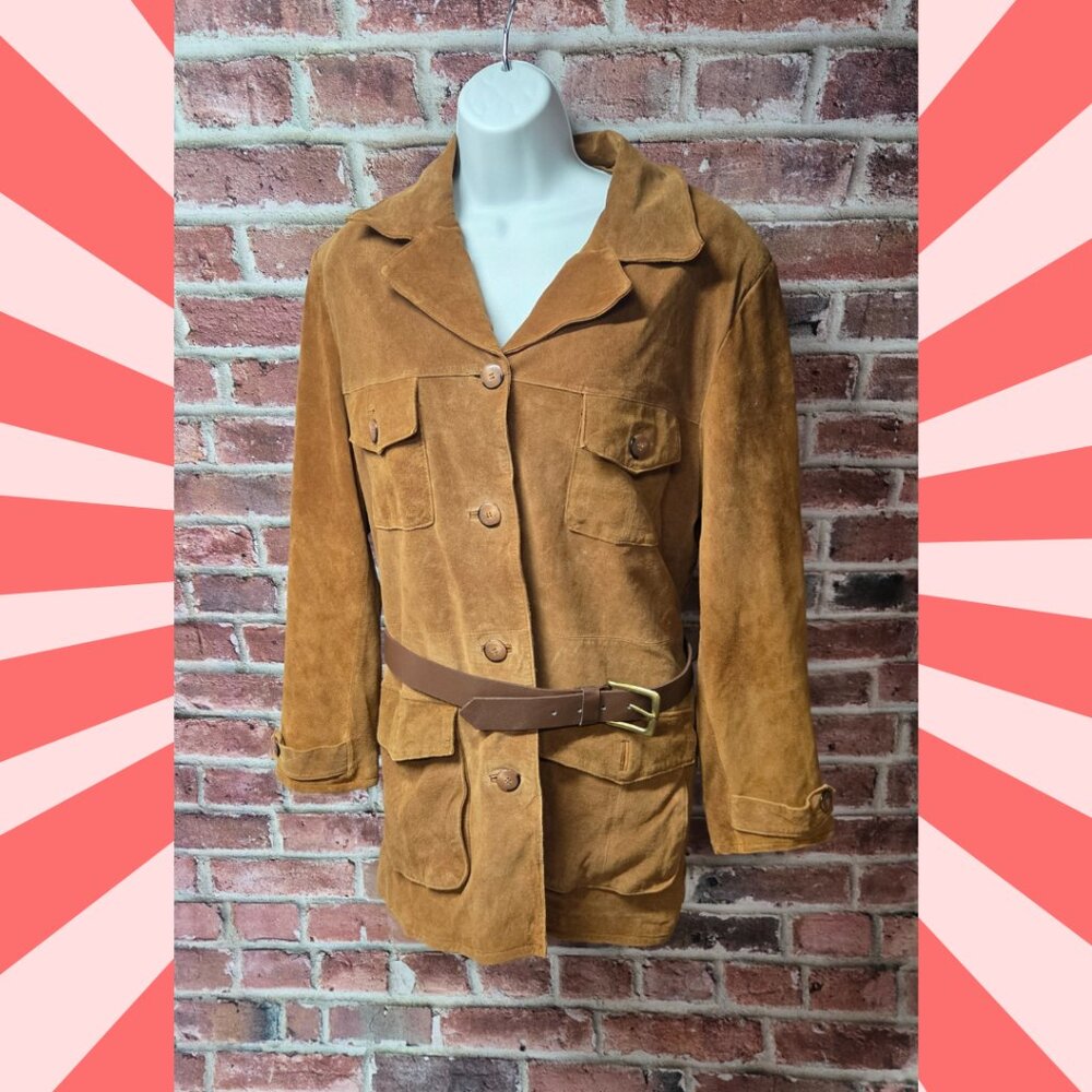 Vintage‎ Virginia Slims V Wear Women’s Suede Leather Safari Jacket Belted XL